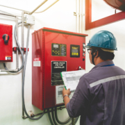 Person looking over Industrial fire control system