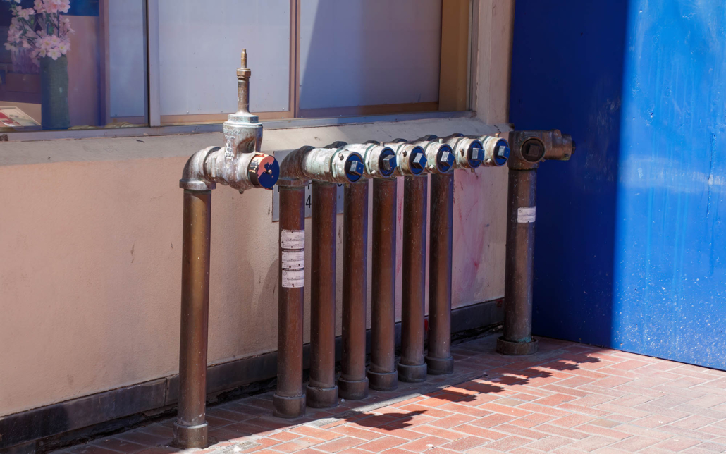 Side view of various fire stand pipes