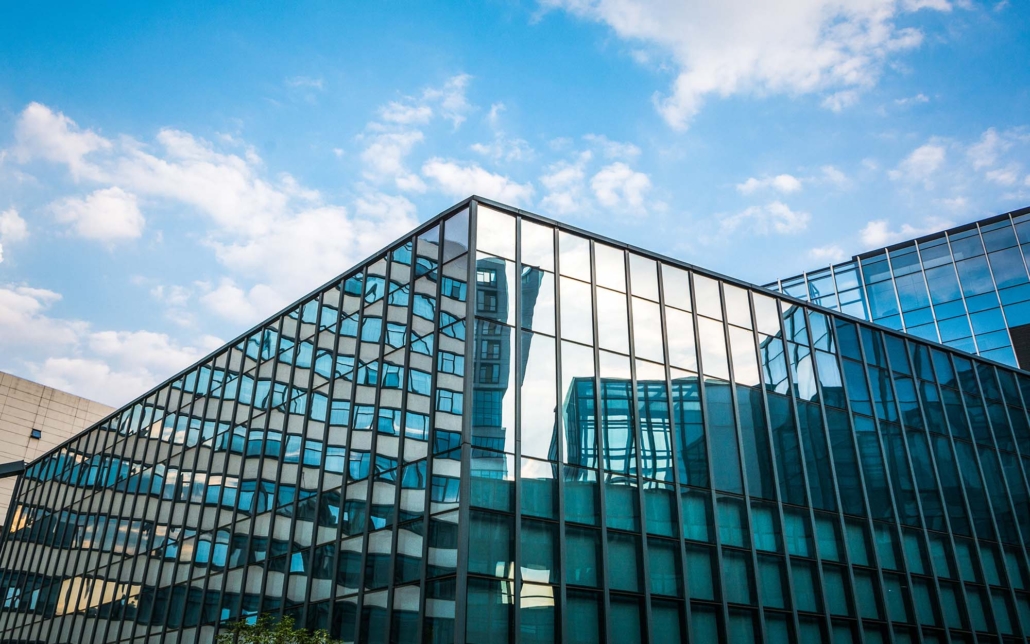 Side view of a large commercial building