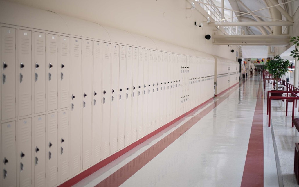 Various lockers inside a large school