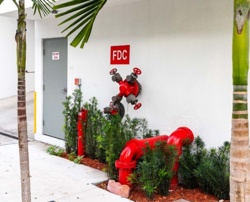 Fire standpipe installed on side of building