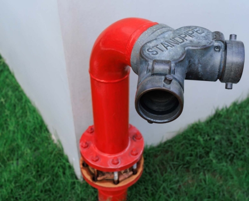 Fire standpipe on corner of building