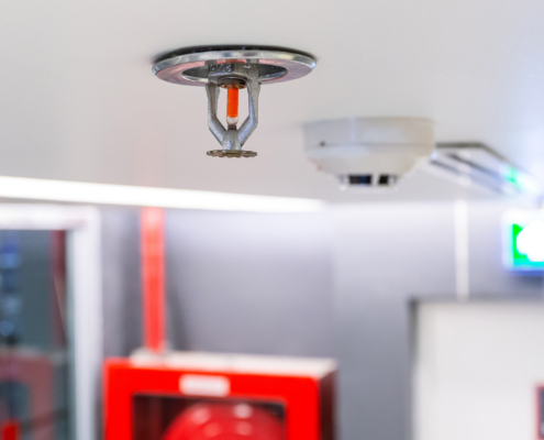 Fire protection hardware in clean hallway