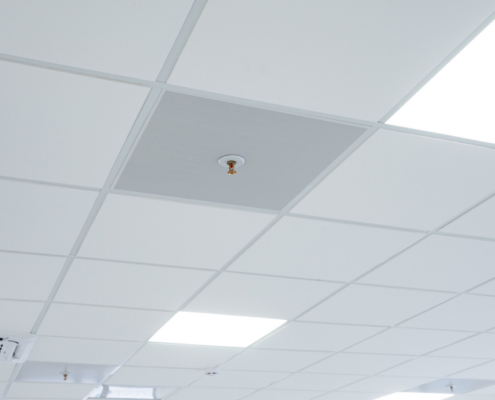 white ceiling in the hospital with fire sprinkler